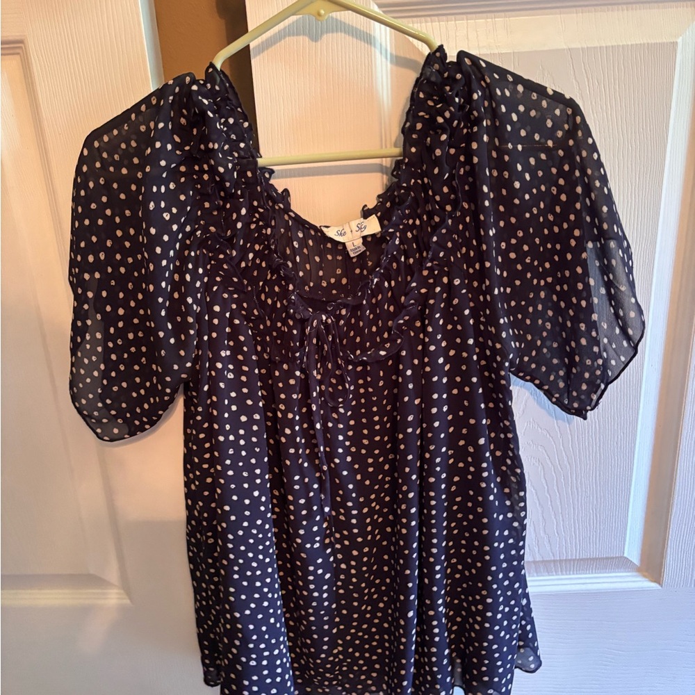 She + Sky Black Puff Sleeve Ruffled Blouse